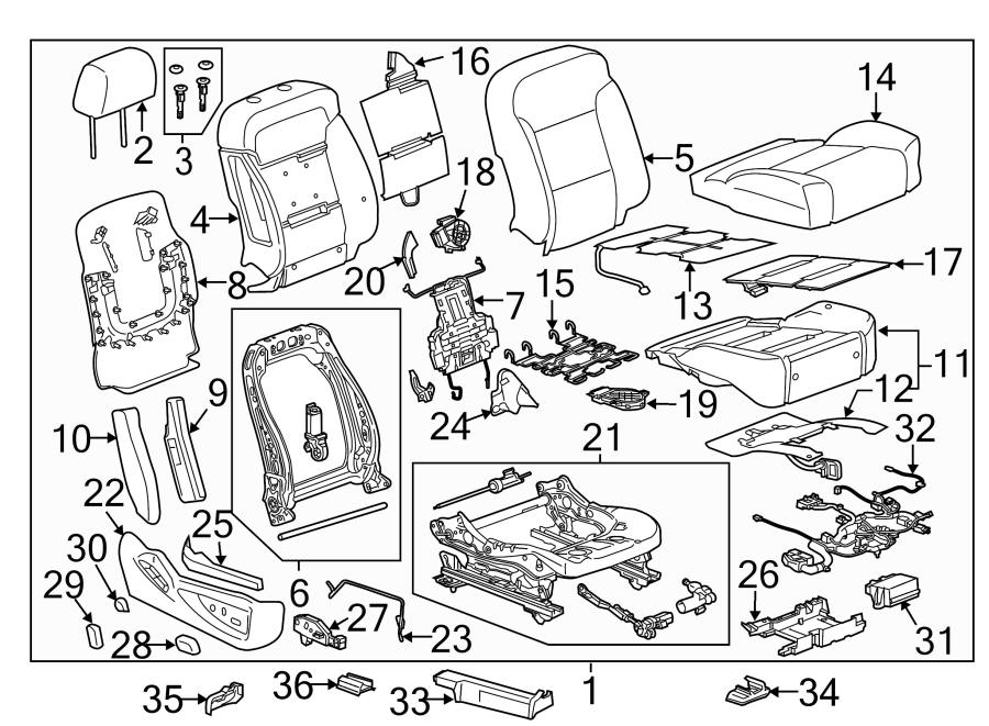 Diagram SEATS & TRACKS. PASSENGER SEAT COMPONENTS. for your 2007 GMC Sierra 2500 HD 6.0L Vortec V8 A/T 4WD SLE Extended Cab Pickup 