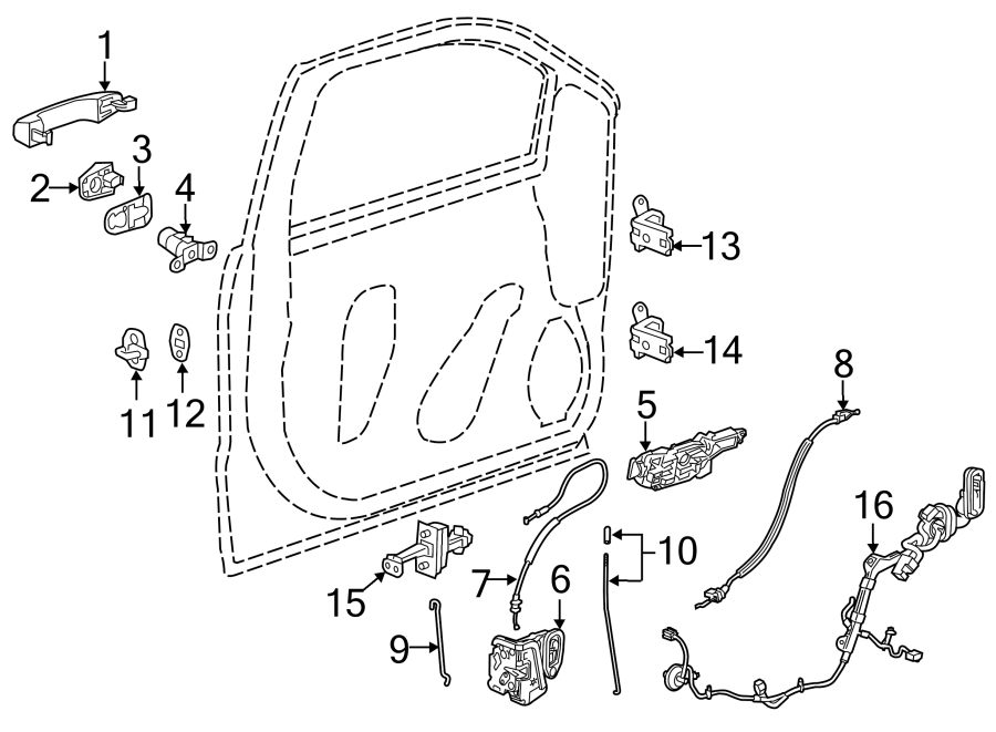 Diagram Front door. Lock & hardware. for your 2024 Cadillac XT4   