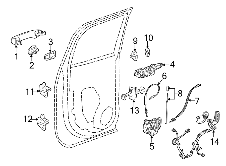 Diagram REAR DOOR. LOCK & HARDWARE. for your 2021 GMC Sierra 2500 HD 6.6L V8 A/T 4WD SLT Extended Cab Pickup Fleetside 