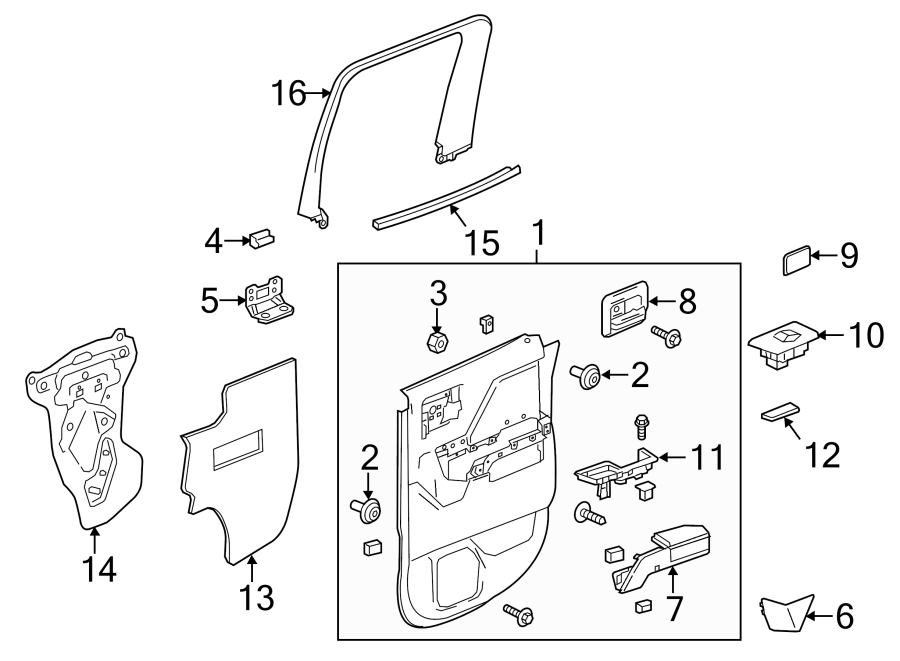 Diagram REAR DOOR. INTERIOR TRIM. for your 2024 Chevrolet Camaro LT1 Coupe 6.2L V8 A/T 