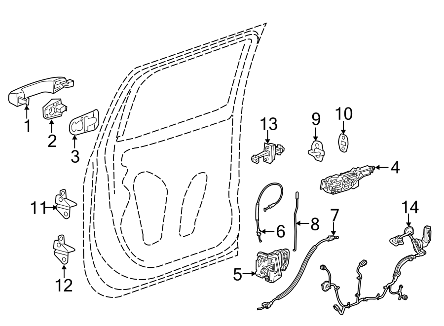 Diagram Rear door. Lock & hardware. for your 2022 Chevrolet Camaro LT Coupe 2.0L Ecotec A/T 