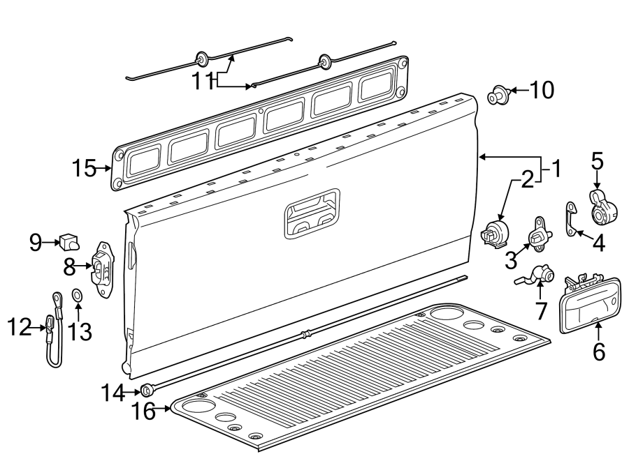 Pick up box. Tail gate. Diagram