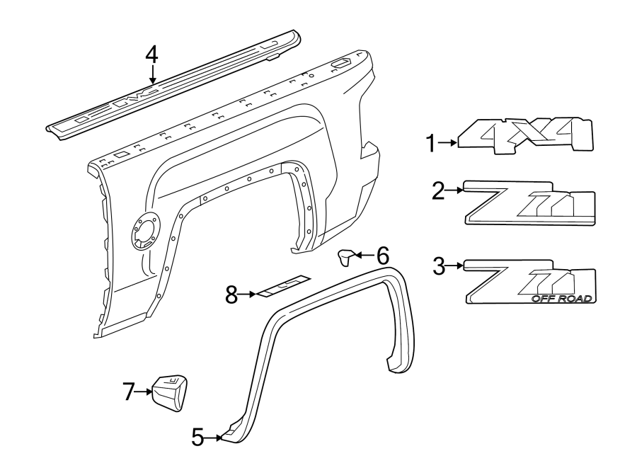 Diagram PICK UP BOX. EXTERIOR TRIM. for your 2002 GMC Sierra 3500 6.0L Vortec V8 A/T 4WD SLE Standard Cab Pickup 