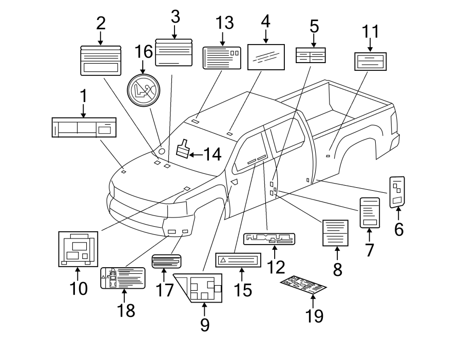 Diagram INFORMATION LABELS. for your 1999 Chevrolet Silverado 1500 Base Standard Cab Pickup Fleetside  