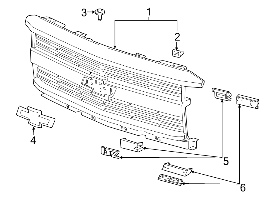 Diagram GRILLE & COMPONENTS. for your 2017 Chevrolet Silverado 3500 HD WT Extended Cab Pickup Fleetside 6.6L Duramax V8 DIESEL A/T RWD 