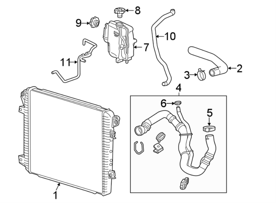 Diagram RADIATOR & COMPONENTS. for your 2021 Chevrolet Camaro LT Coupe 2.0L Ecotec A/T 