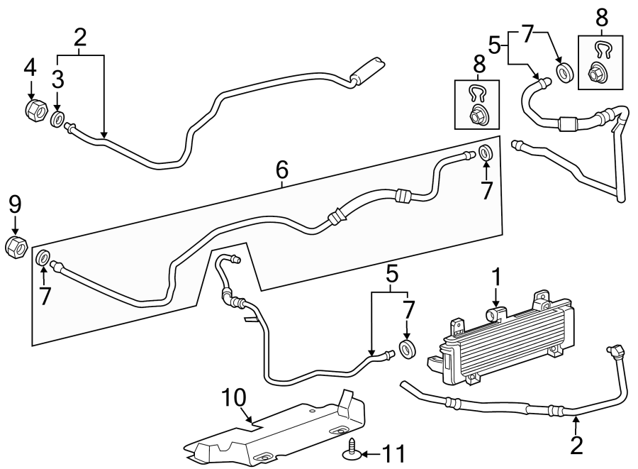 Diagram TRANS OIL COOLER. for your 2021 GMC Sierra 2500 HD 6.6L Duramax V8 DIESEL A/T 4WD SLT Crew Cab Pickup 