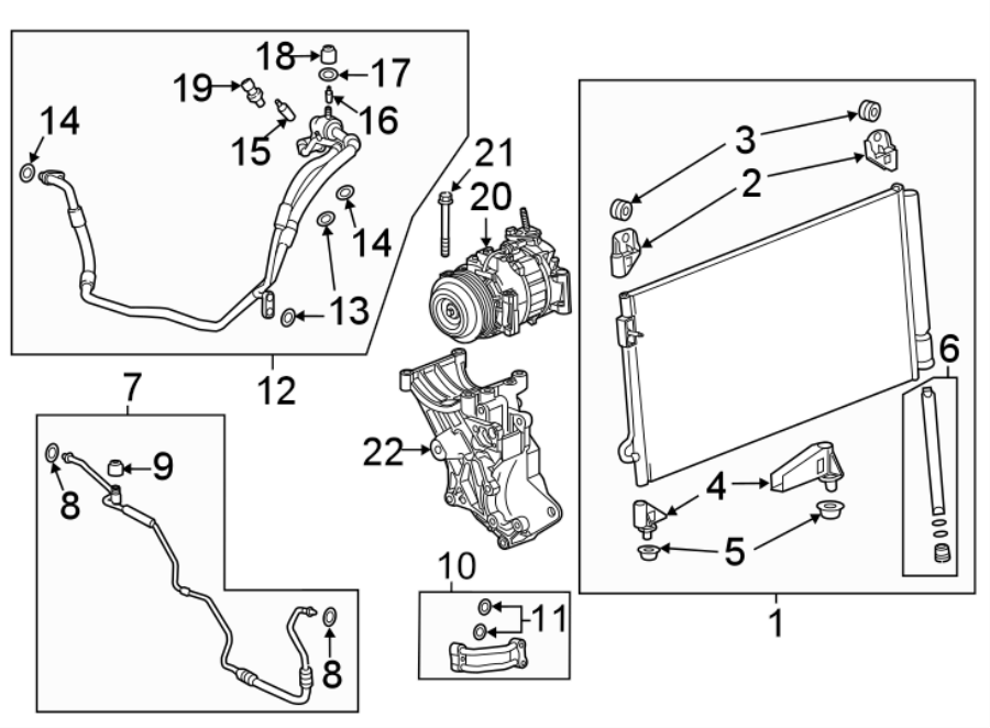 Diagram Air conditioner & heater. Compressor & lines. Condenser. for your Chevrolet Spark  