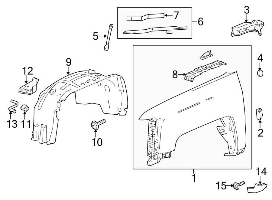 Diagram EXTERIOR TRIM. FENDER & COMPONENTS. for your GMC