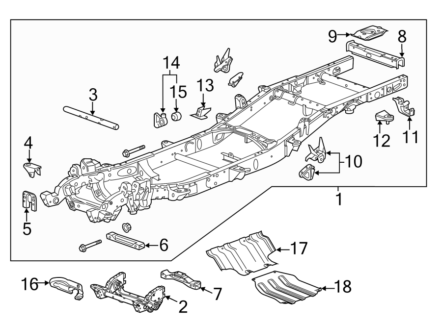 Diagram FRAME & COMPONENTS. for your 2017 GMC Sierra 2500 HD 6.0L Vortec V8 A/T RWD SLE Crew Cab Pickup 