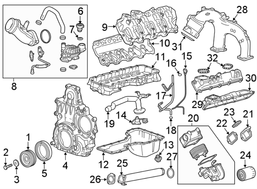 Diagram Engine parts. for your 2011 GMC Sierra 2500 HD WT Crew Cab Pickup Fleetside 6.0L Vortec V8 FLEX A/T 4WD 