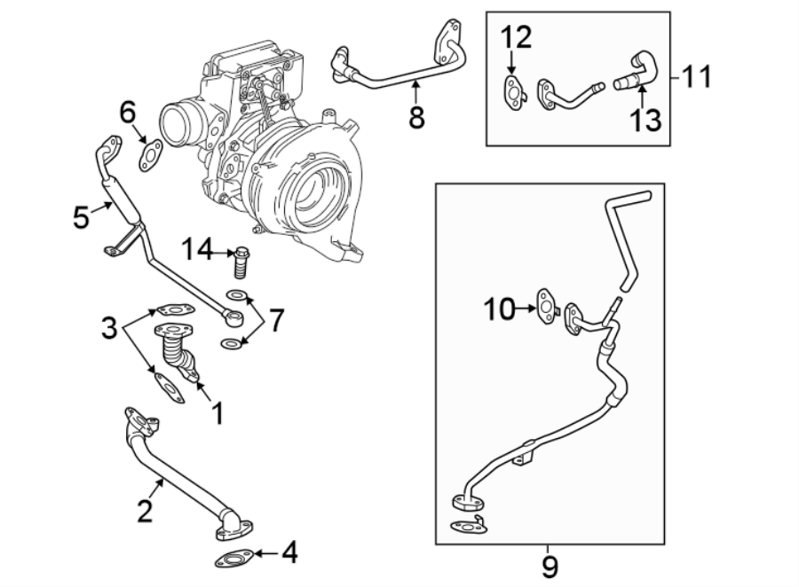 Diagram TURBOCHARGER & COMPONENTS. for your 2019 Chevrolet Silverado 2500 HD WT Extended Cab Pickup Fleetside 6.6L Duramax V8 DIESEL A/T RWD 