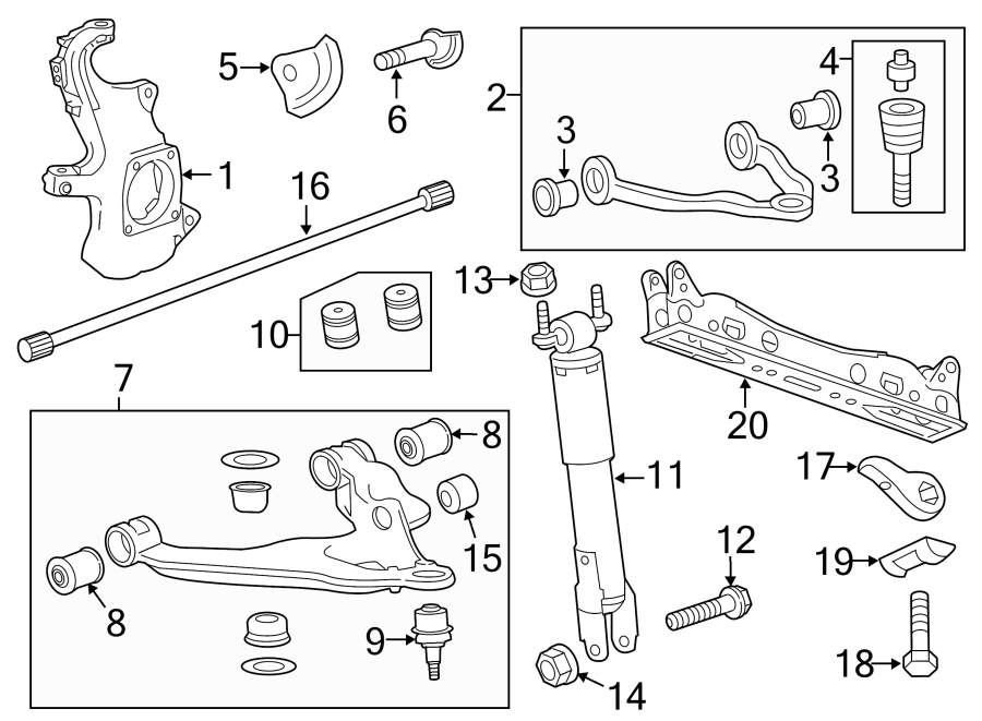 Diagram Front suspension. Pick up box. Suspension components. for your 2019 GMC Sierra 2500 HD 6.0L Vortec V8 FLEX A/T RWD Denali Crew Cab Pickup Fleetside 