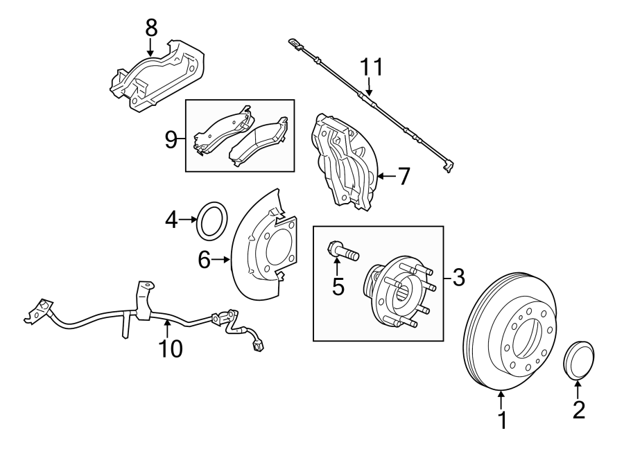 Diagram FRONT SUSPENSION. BRAKE COMPONENTS. for your 2019 GMC Sierra 2500 HD 6.0L Vortec V8 A/T 4WD Denali Crew Cab Pickup Fleetside 