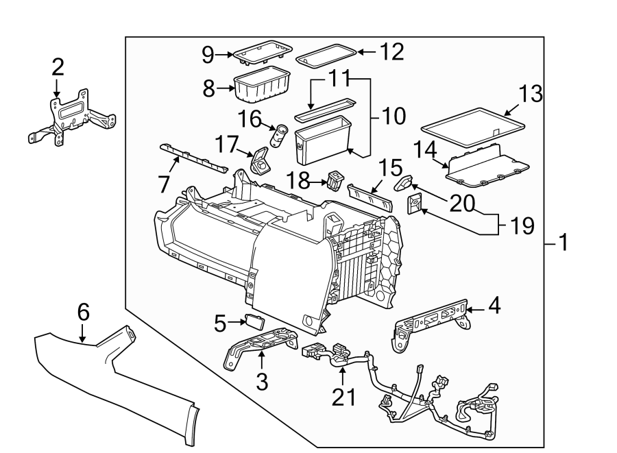 Diagram Center console. for your 2021 Cadillac XT4 Premium Luxury Sport Utility  