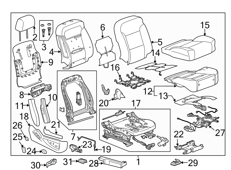 Diagram Seats & tracks. Passenger seat components. for your 2005 Chevrolet Impala   