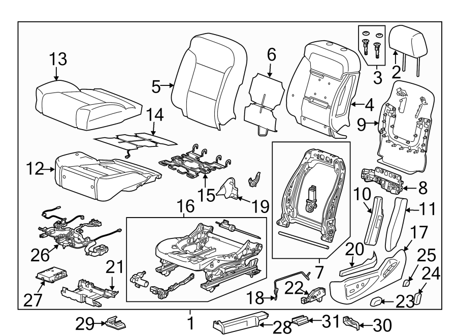 Diagram SEATS & TRACKS. DRIVER SEAT COMPONENTS. for your 2004 Cadillac Escalade EXT   