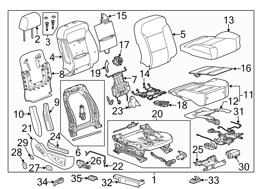 Diagram SEATS & TRACKS. PASSENGER SEAT COMPONENTS. for your 2007 GMC Sierra 2500 HD 6.0L Vortec V8 A/T 4WD SLE Extended Cab Pickup 