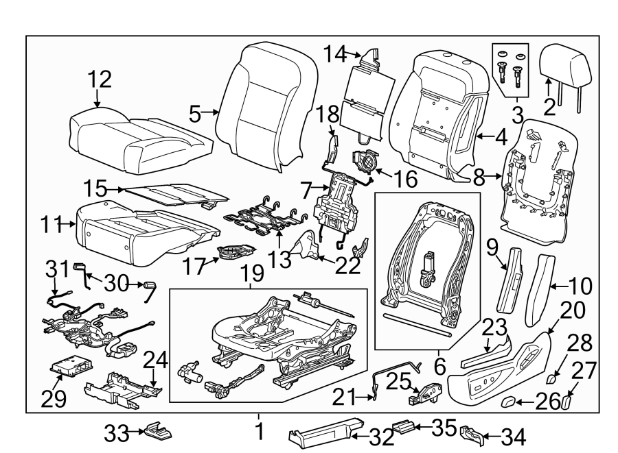 Diagram SEATS & TRACKS. DRIVER SEAT COMPONENTS. for your 2013 Cadillac ATS Performance Sedan  