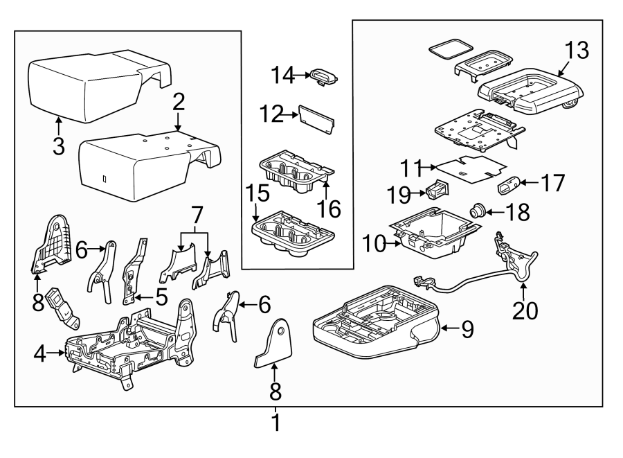 Diagram SEATS & TRACKS. FRONT SEAT COMPONENTS. for your 2018 Chevrolet Silverado 2500 HD WT Standard Cab Pickup Fleetside 6.0L Vortec V8 CNG A/T RWD 