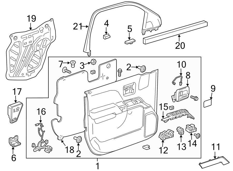 Diagram FRONT DOOR. INTERIOR TRIM. for your 1999 Pontiac Grand Am   