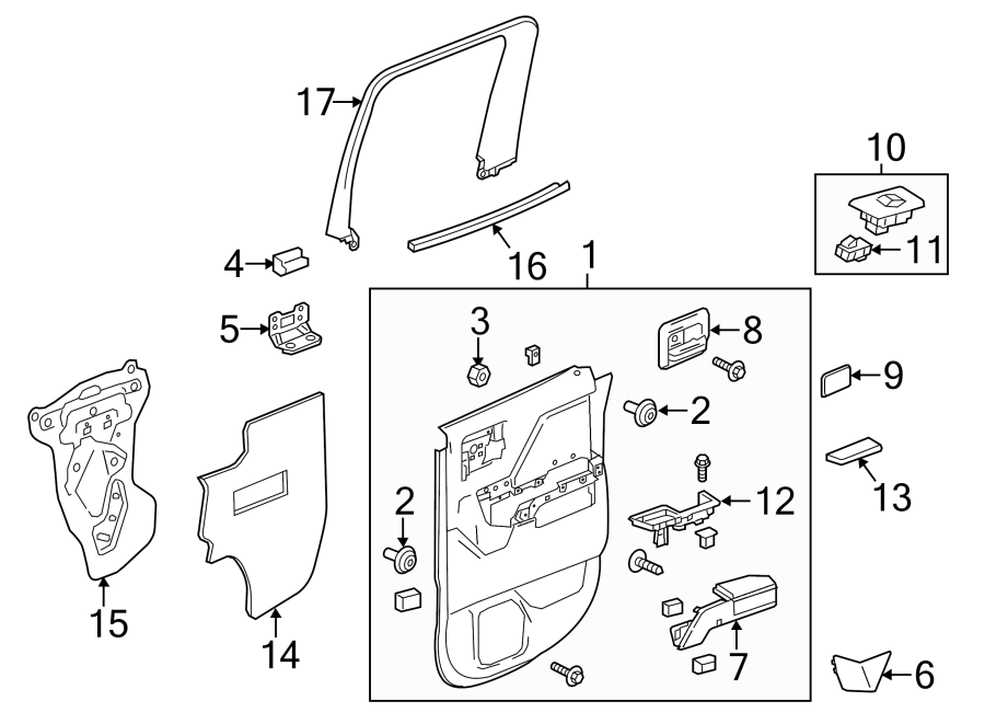 Diagram REAR DOOR. INTERIOR TRIM. for your 2014 Chevrolet Spark   