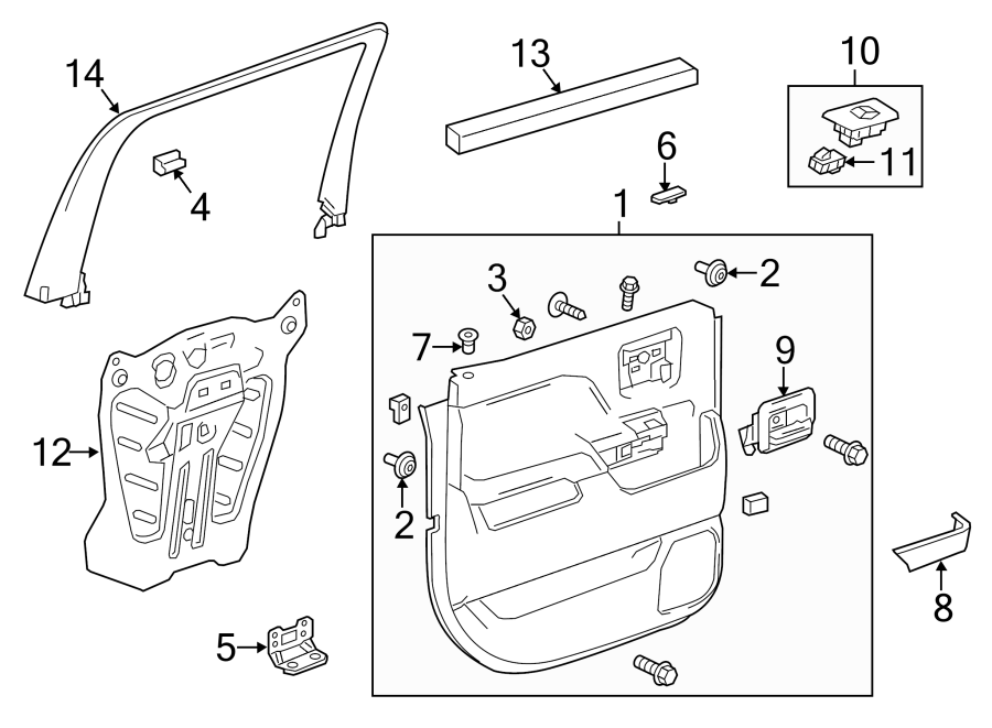 Diagram REAR DOOR. INTERIOR TRIM. for your 2014 Chevrolet Spark   