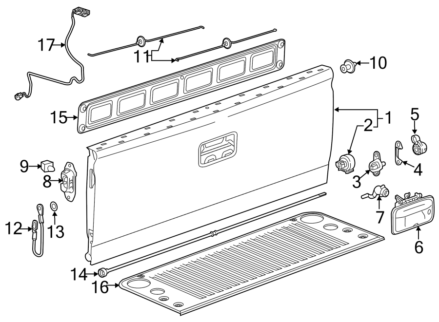 Diagram PICK UP BOX. TAIL GATE. for your 2023 Chevrolet Silverado 3500 HD LT Standard Cab Pickup Fleetside 6.6L Duramax V8 DIESEL A/T RWD 