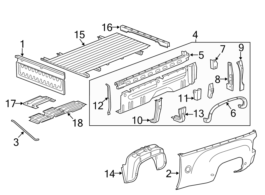 Diagram Pick up box components. for your 2017 Chevrolet Silverado 3500 HD LT Standard Cab Pickup Fleetside 6.6L Duramax V8 DIESEL A/T RWD 