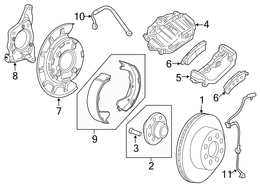 Diagram REAR SUSPENSION. BRAKE COMPONENTS. for your 2019 GMC Sierra 2500 HD 6.0L Vortec V8 FLEX A/T RWD Denali Crew Cab Pickup Fleetside 