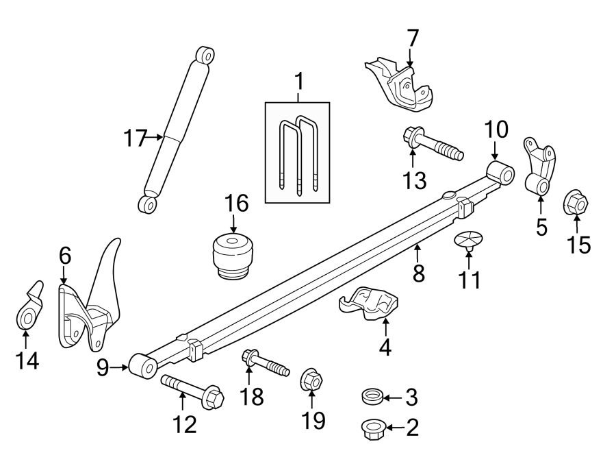 Diagram REAR SUSPENSION. SUSPENSION COMPONENTS. for your 2019 GMC Sierra 2500 HD 6.0L Vortec V8 CNG A/T 4WD SLT Extended Cab Pickup Fleetside 