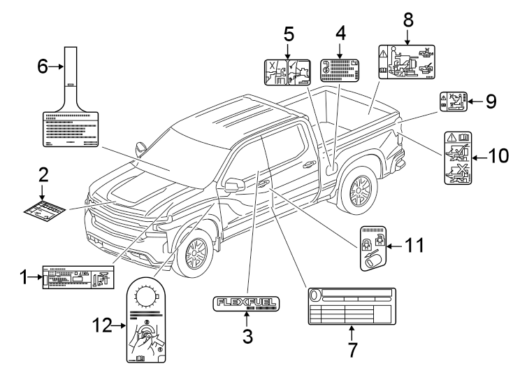 Diagram INFORMATION LABELS. for your 2022 Chevrolet Silverado 1500 LTD LT Trail Boss Crew Cab Pickup Fleetside  