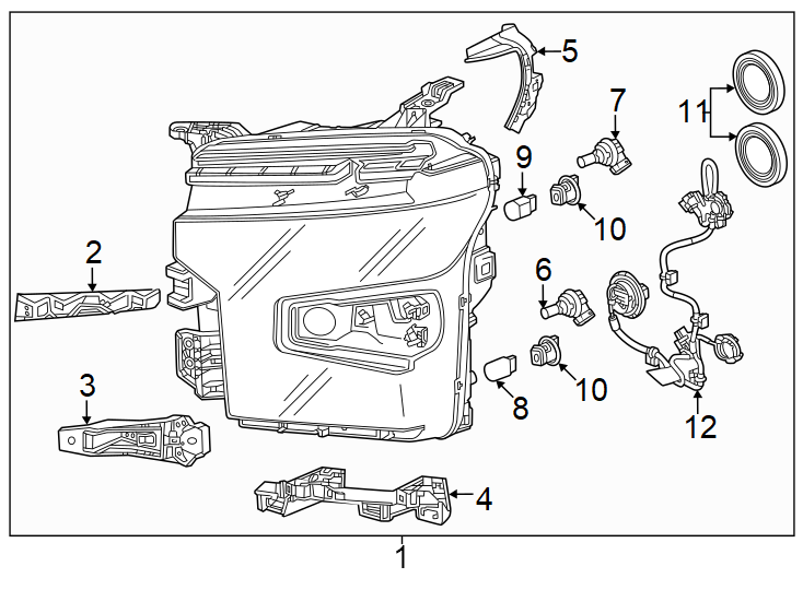 Diagram Front lamps. Headlamp components. for your 2007 GMC Sierra 1500 Classic SL Crew Cab Pickup 4.3L Vortec V6 M/T 4WD 