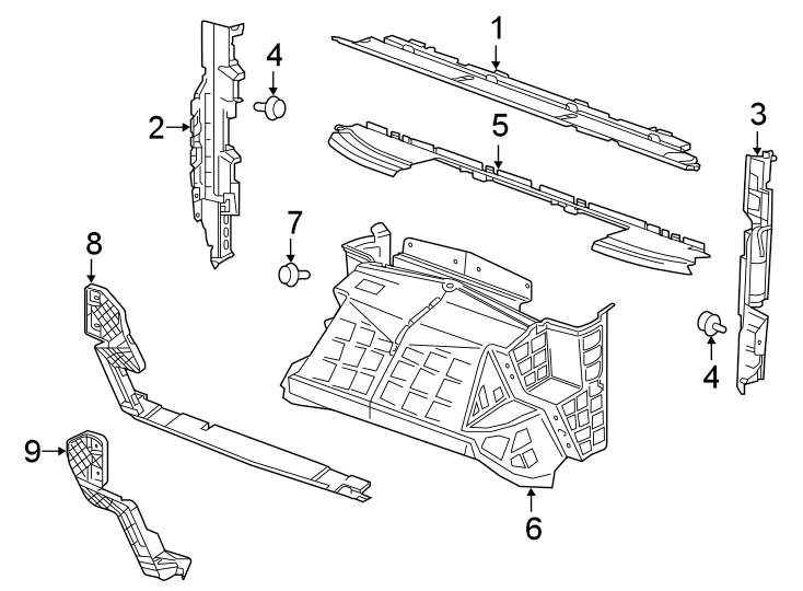 Diagram RADIATOR SUPPORT. SPLASH SHIELDS. for your 2021 Chevrolet Silverado 2500 HD WT Extended Cab Pickup Fleetside  