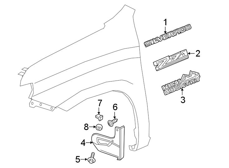 Diagram FENDER. EXTERIOR TRIM. for your 2022 Cadillac XT4 Premium Luxury Sport Utility 2.0L A/T 4WD 