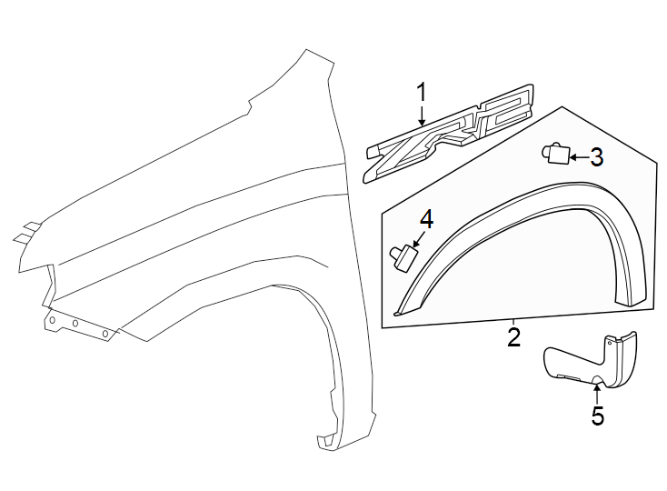 Diagram Fender. Exterior trim. for your 2022 Cadillac XT4 Premium Luxury Sport Utility 2.0L A/T 4WD 