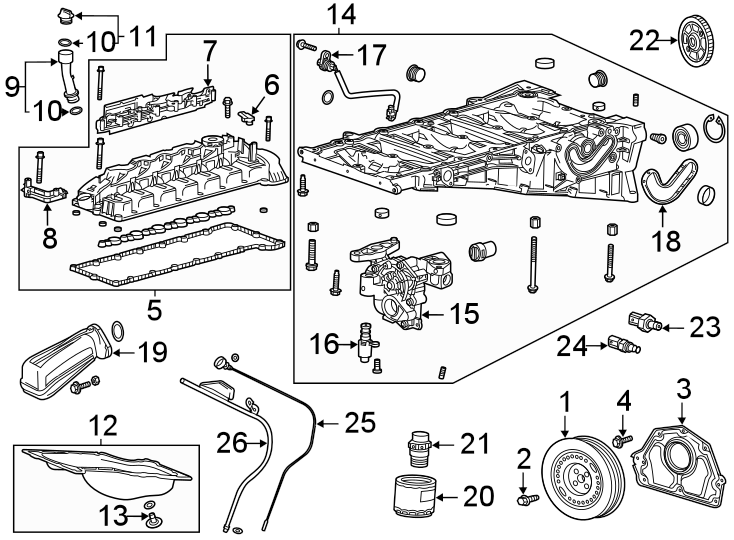 Diagram ENGINE PARTS. for your 2021 GMC Sierra 2500 HD 6.6L Duramax V8 DIESEL A/T RWD SLT Crew Cab Pickup 