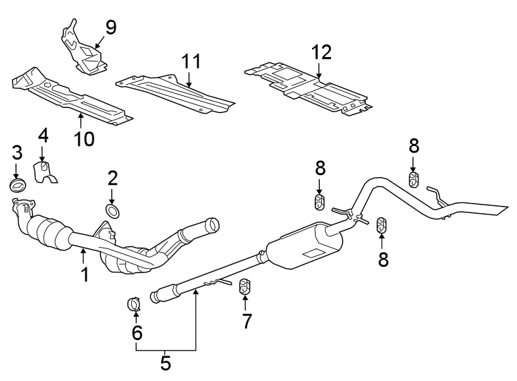 Exhaust system. Exhaust components. Diagram