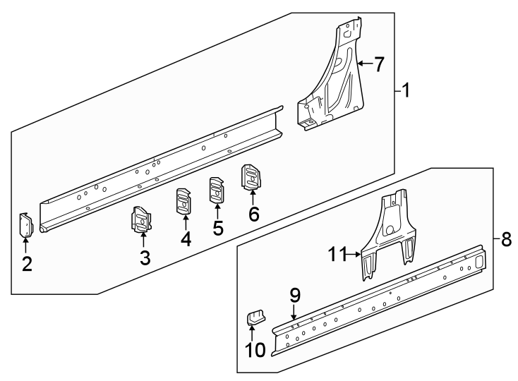 Diagram ROCKER PANEL. for your 2021 Chevrolet Silverado 1500 WT Extended Cab Pickup Fleetside 5.3L EcoTec3 V8 FLEX A/T RWD 