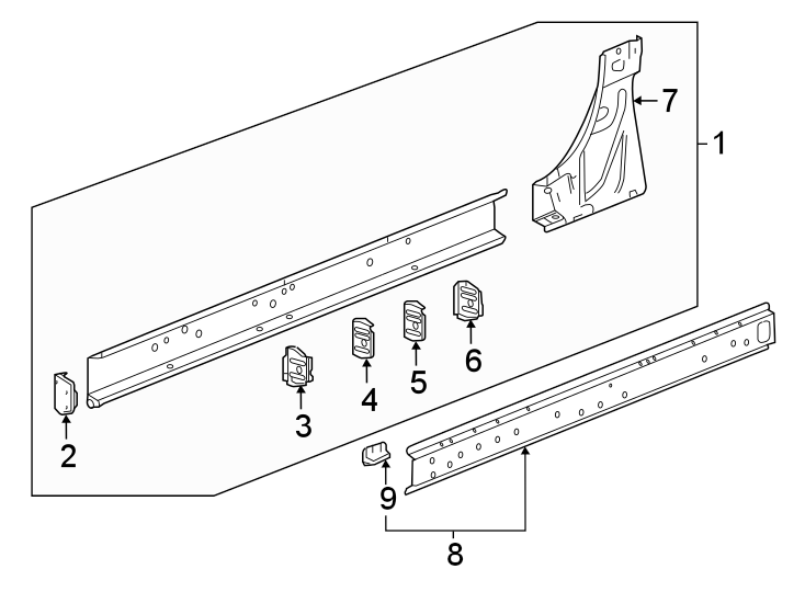 Diagram ROCKER PANEL. for your 2021 Chevrolet Silverado 1500 WT Extended Cab Pickup Fleetside 5.3L EcoTec3 V8 FLEX A/T RWD 