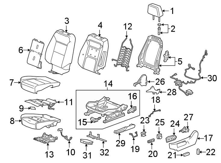 Diagram SEATS & TRACKS. DRIVER SEAT COMPONENTS. for your 2010 Chevrolet Silverado   