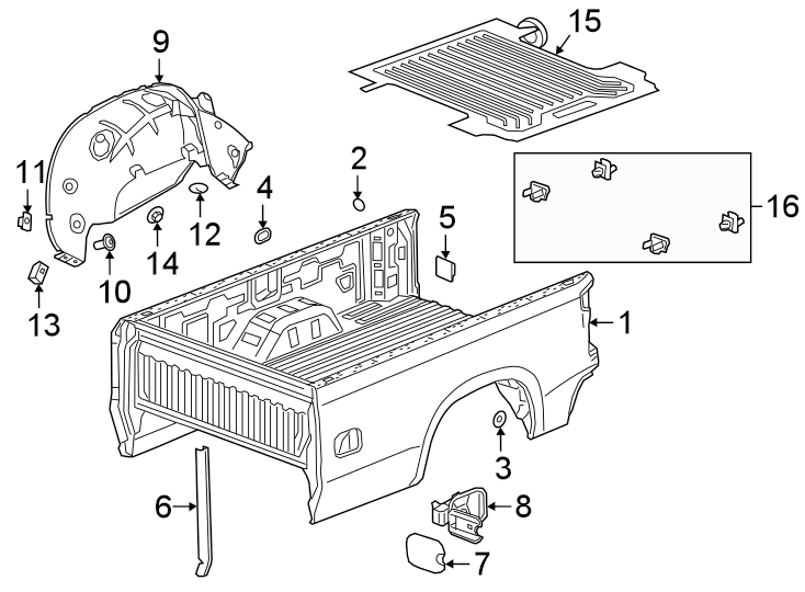 Diagram PICK UP BOX. for your 2021 Chevrolet Silverado 1500 WT Standard Cab Pickup 4.3L EcoTec3 V6 A/T RWD 