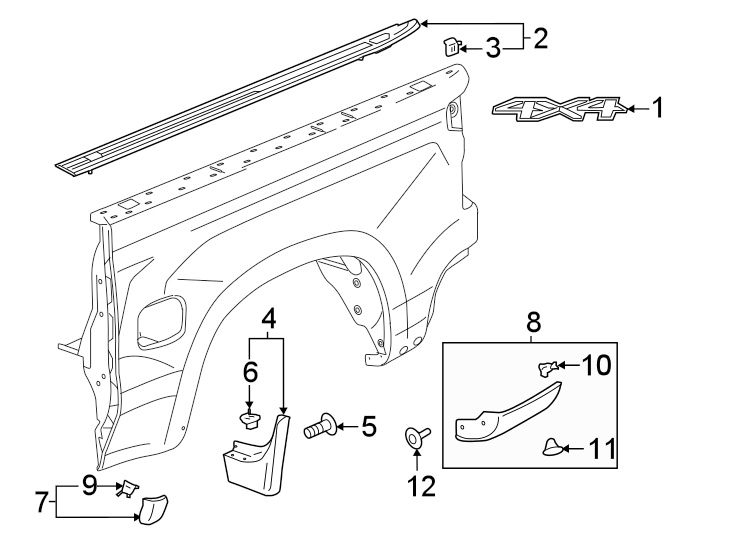 Diagram Pick up box. Exterior trim. for your 2021 Chevrolet Silverado 2500 HD LT Crew Cab Pickup Fleetside  