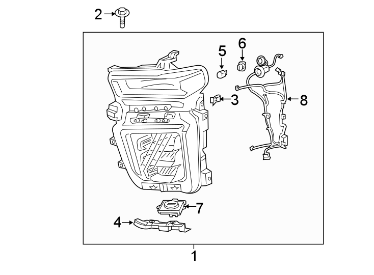 Diagram Front lamps. Headlamp components. for your 2022 Cadillac XT4   