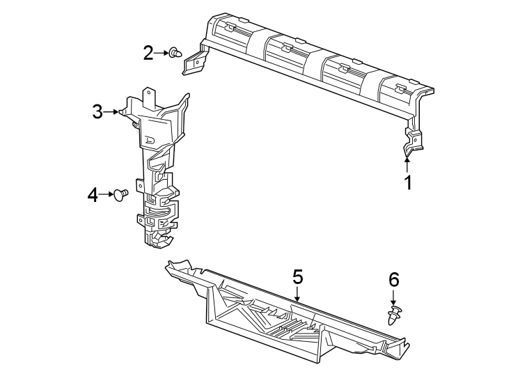 Diagram Radiator support. Splash shields. for your 2021 GMC Sierra 2500 HD 6.6L V8 A/T RWD SLT Extended Cab Pickup Fleetside 