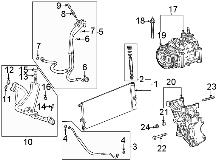 Air conditioner & heater. Compressor & lines. Condenser. Diagram