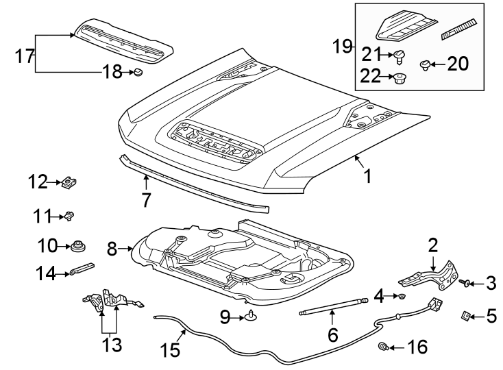 Diagram Hood & components. for your 2021 Chevrolet Silverado 2500 HD LT Crew Cab Pickup Fleetside  