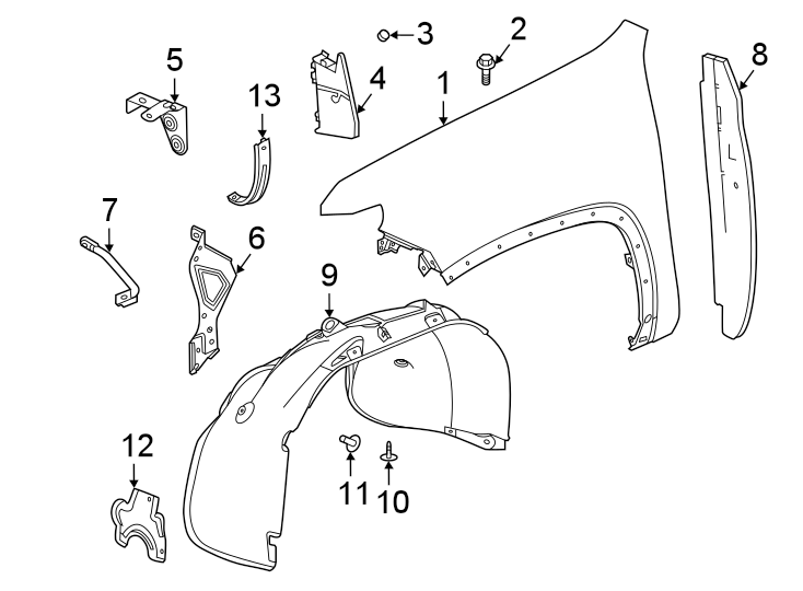 Diagram Fender & components. for your 2021 GMC Sierra 2500 HD  SLE Extended Cab Pickup Fleetside 