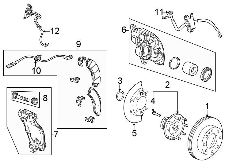 Diagram Front suspension. Brake components. for your 2005 Buick Terraza   