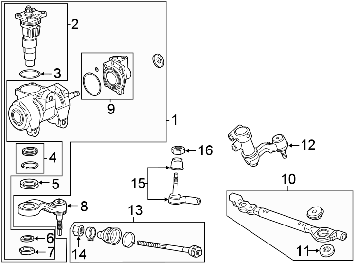 Diagram Steering gear & linkage. for your 2018 GMC Sierra 2500 HD 6.6L Duramax V8 DIESEL A/T 4WD SLE Extended Cab Pickup Fleetside 